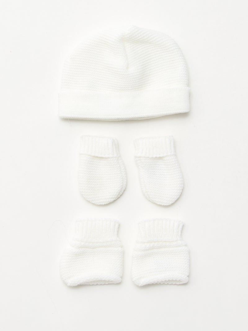 Set nascita berretto + guanti + scarpine in maglia 'Manufacture de Layette' Bianco - Kiabi