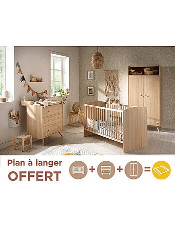 Set per la cameretta del bebè: lettino 70x140 trasformabile, fasciatoio a 3 cassetti e - SAUTHON