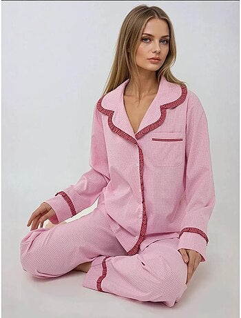 Set pigiama in cotone a quadri con colletto da camicia hiccup