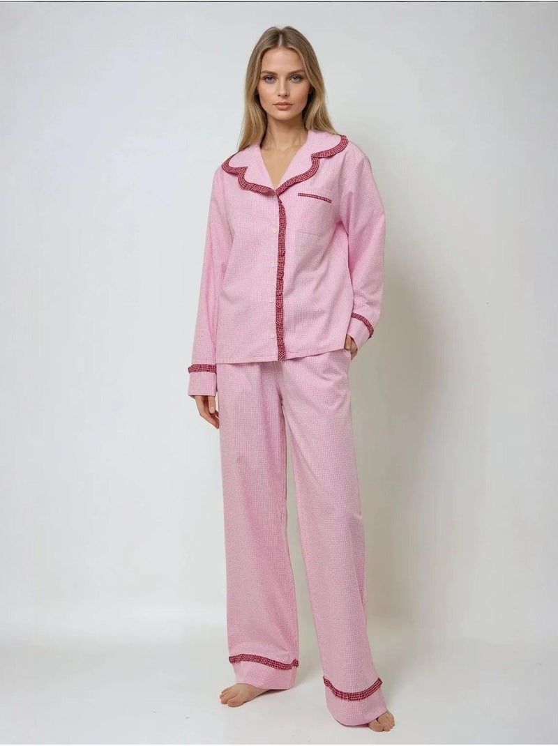 Set pigiama in cotone a quadri con colletto da camicia hiccup Rosa - Kiabi