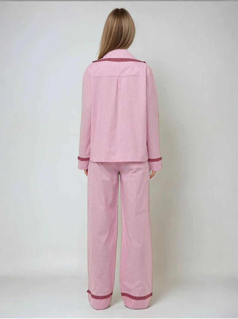 Set pigiama in cotone a quadri con colletto da camicia hiccup Rosa - Kiabi