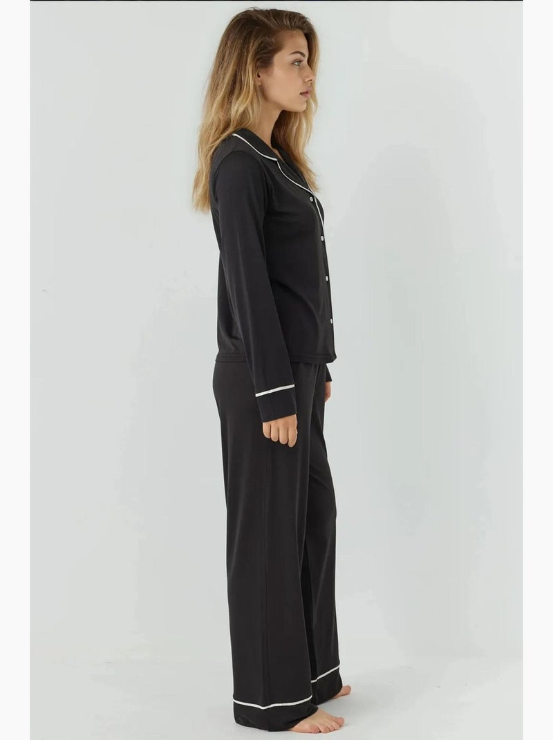 Set pigiama relaxed fit a maniche lunghe con tocco extra morbido e colletto a camicia hiccup Nero - Kiabi