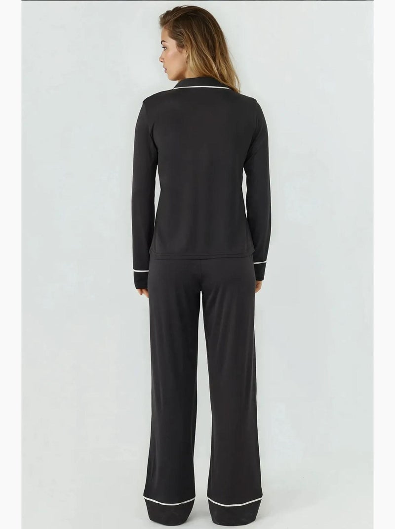 Set pigiama relaxed fit a maniche lunghe con tocco extra morbido e colletto a camicia hiccup Nero - Kiabi