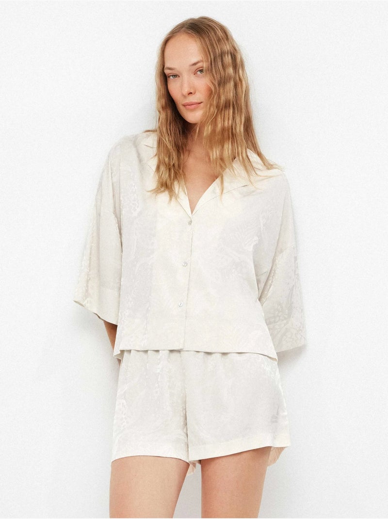 Set pigiama short e camicia in tessuto jacquard satinato Beige - Kiabi