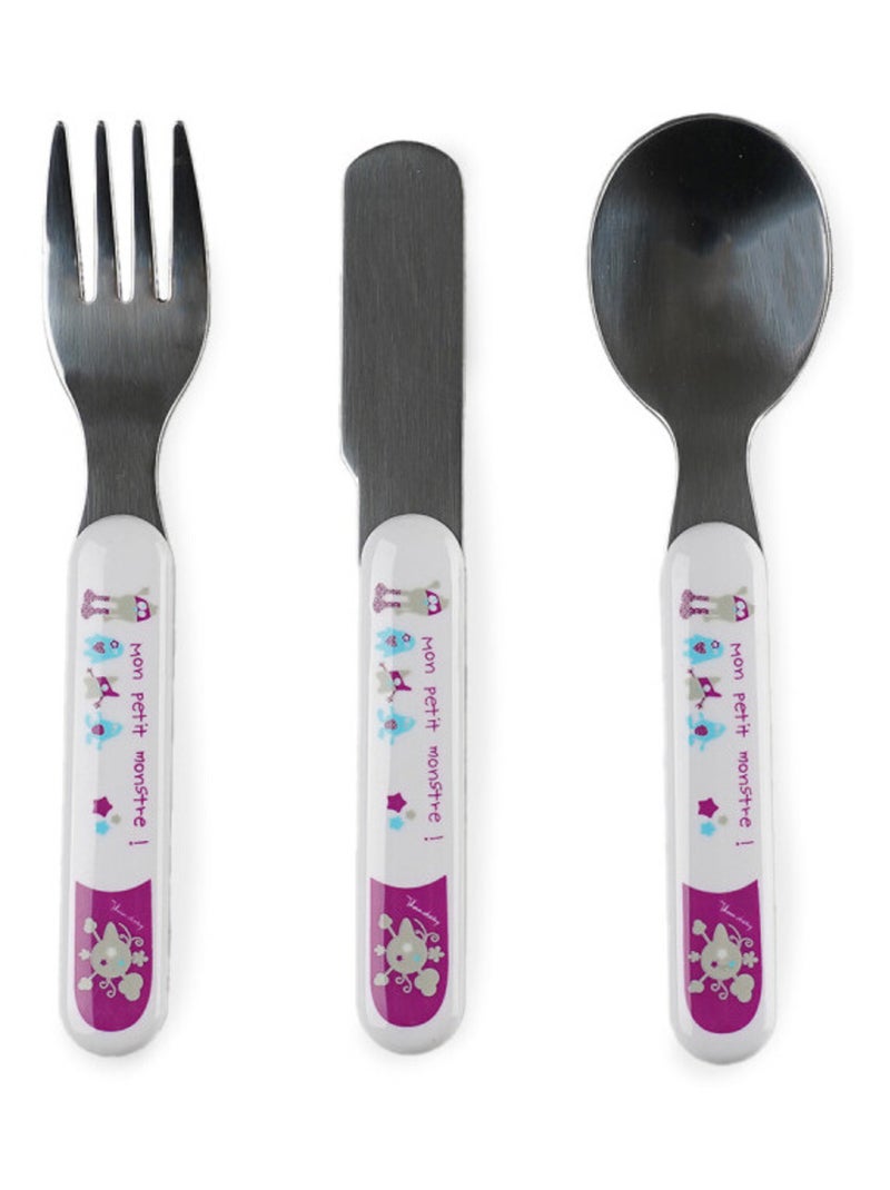 Set stoviglie per bambini Thermobaby in melamina e acciaio inox 360/220/140 ml Bianco Viola - Kiabi