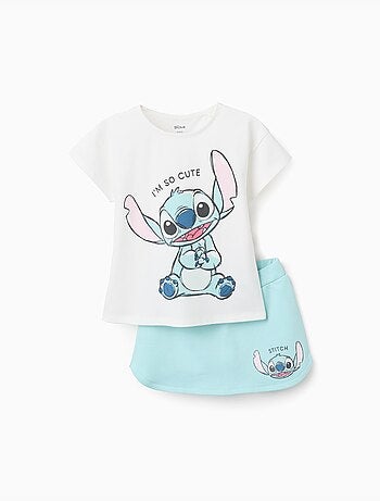 Set t-shirt in cotone e gonna-pantalone con stitch