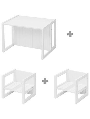 Set tavolo e sedie per bambini – set convertibile in panca e sgabello – 3 altezze di seduta "Roba
