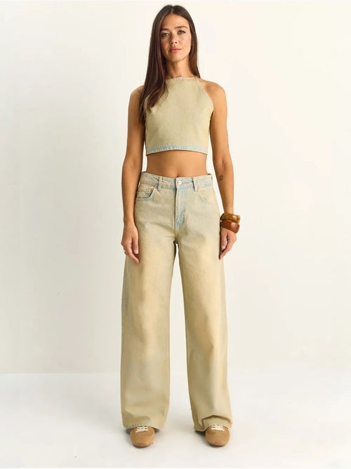 Set top halter in denim a vita alta e pantaloni a gamba larga lucci - Kiabi