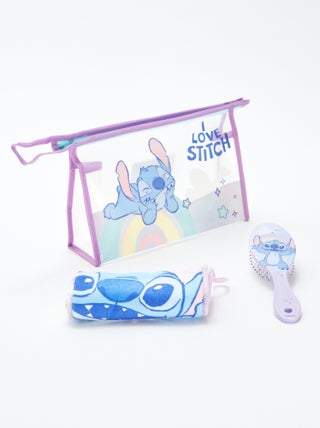 Set trousse da bagno + spazzola per capelli + asciugamano 'Stitch' 'Disney' - 3 pezzi