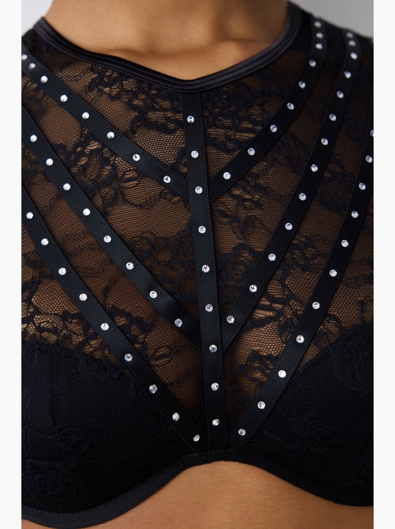 Shinny lace croplet in pizzo a maniche lunghe penti Nero - Kiabi