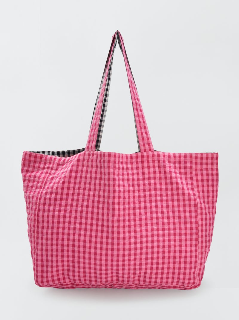 Shopping bag double face con stampa 'vichy' ROSA - Kiabi