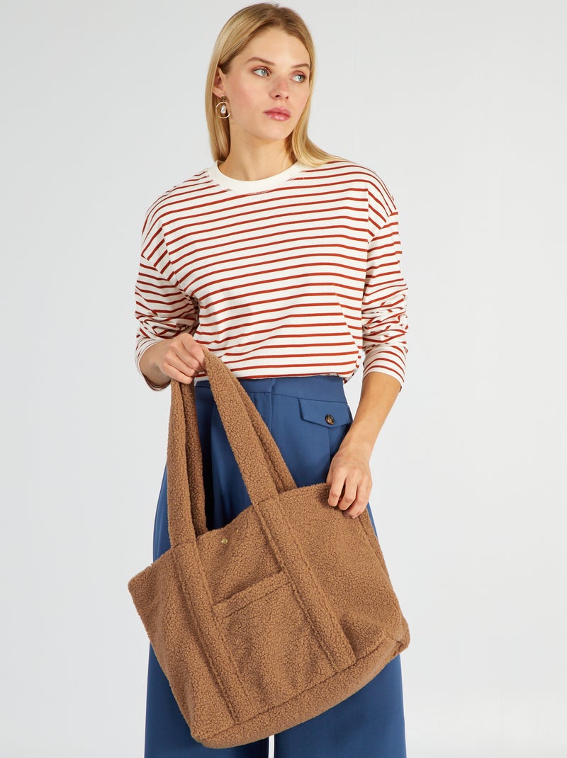 Shopping bag effetto montone MARRONE - Kiabi