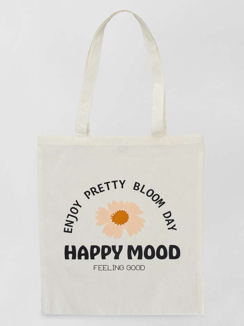 Shopping bag stampata 'happy mood' BIANCO - Kiabi