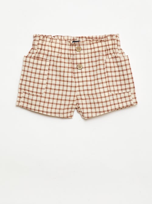 Short a quadri in cotone e lino - Kiabi