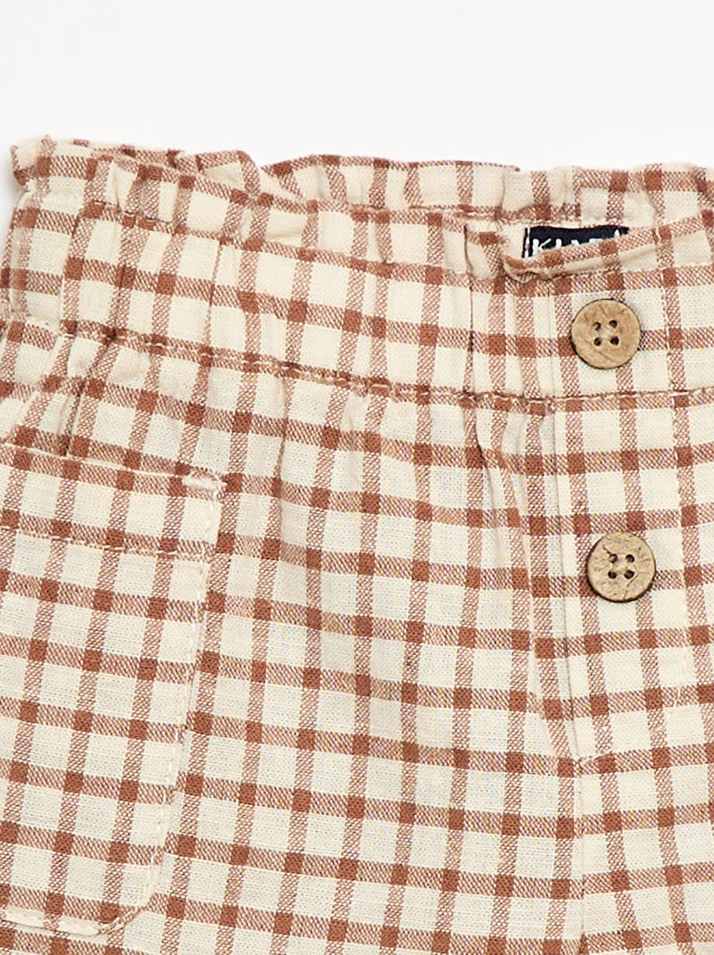 Short a quadri in cotone e lino Marrone - Kiabi