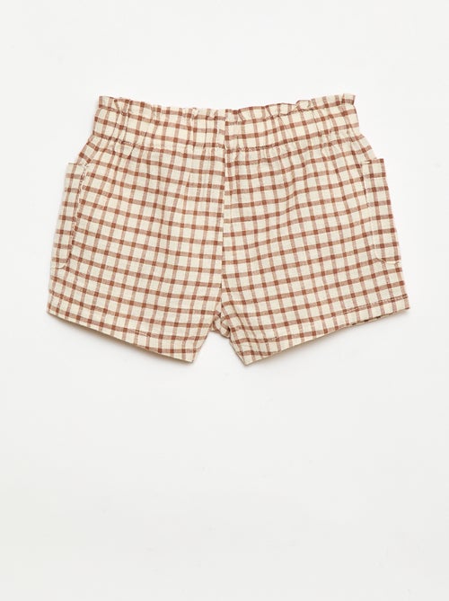 Short a quadri in cotone e lino - Kiabi