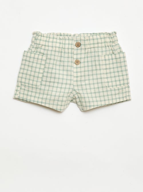 Short a quadri in cotone e lino - Kiabi