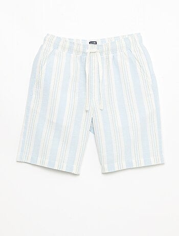 Short a righe con elastico in vita in lino e cotone