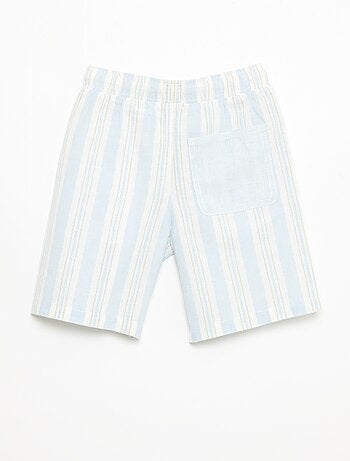 Short a righe con elastico in vita in lino e cotone