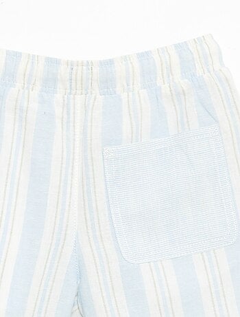 Short a righe con elastico in vita in lino e cotone