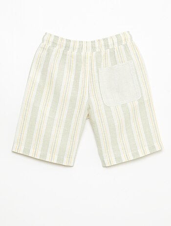 Short a righe con elastico in vita in lino e cotone