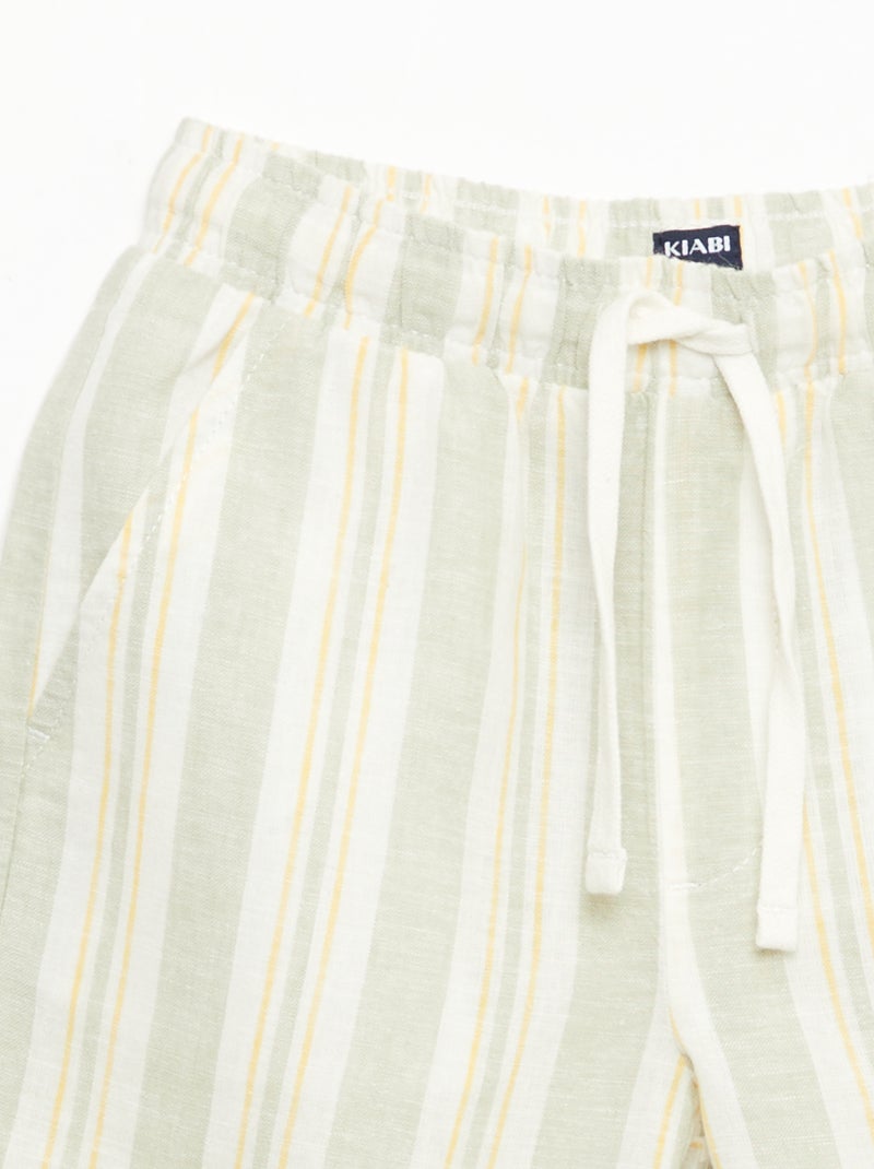 Short a righe con elastico in vita in lino e cotone Verde - Kiabi