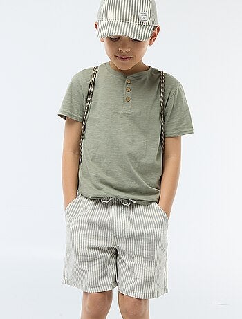 Short a righe leggero in misto lino