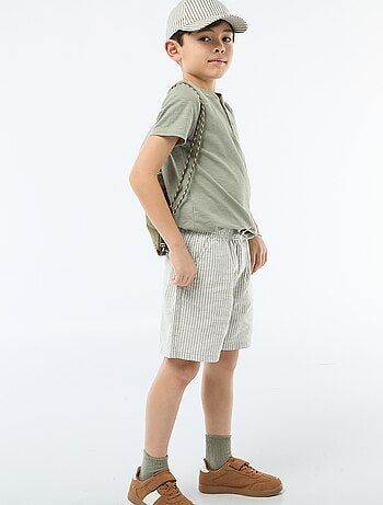 Short a righe leggero in misto lino