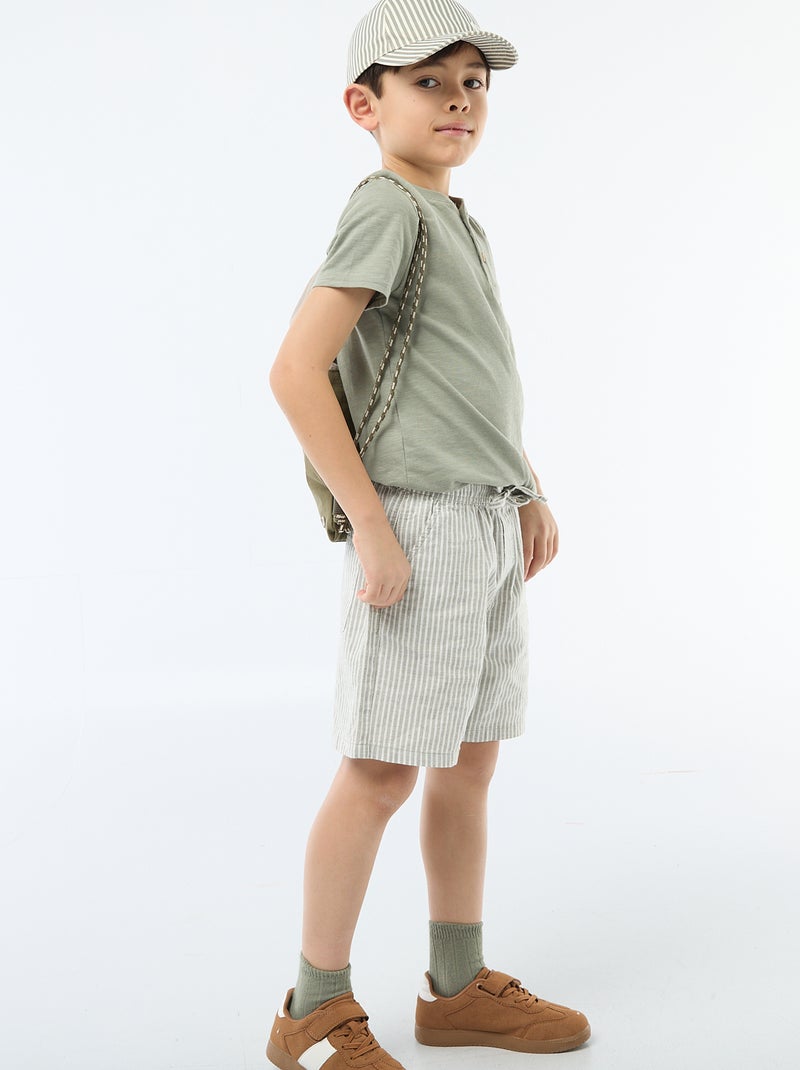 Short a righe leggero in misto lino Kaki - Kiabi