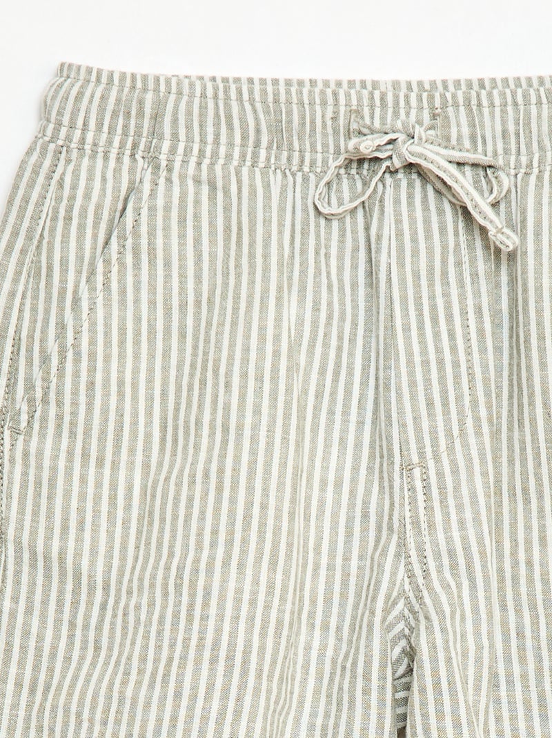 Short a righe leggero in misto lino Kaki - Kiabi