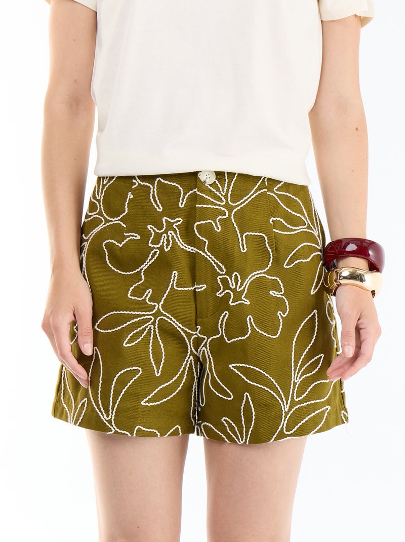 Short a vita normale con ricami Verde - Kiabi