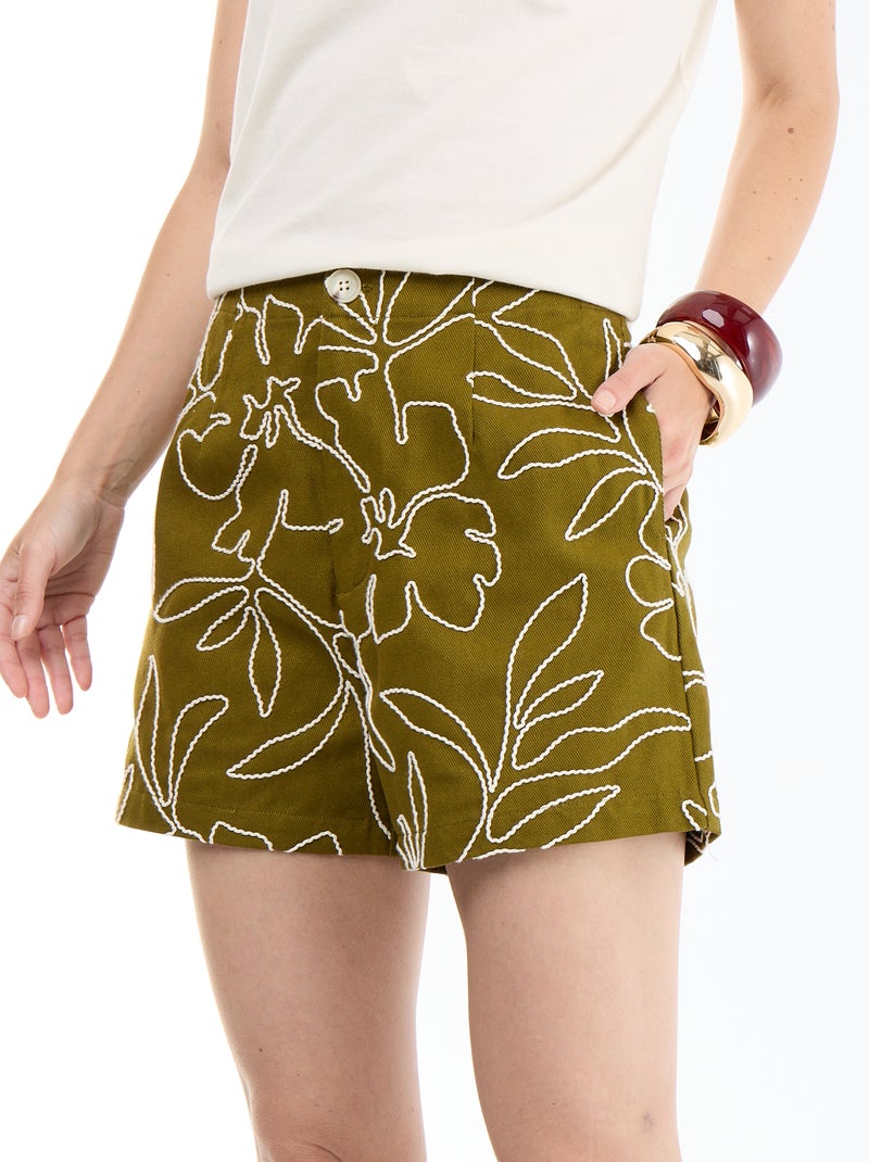 Short a vita normale con ricami Verde - Kiabi