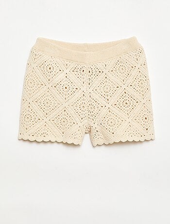 Short all'uncinetto a tinta unita