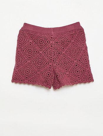 Short all'uncinetto a tinta unita