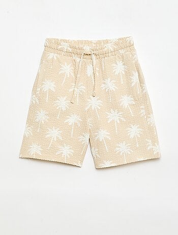 Short bicolore in cotone con elastico in vita