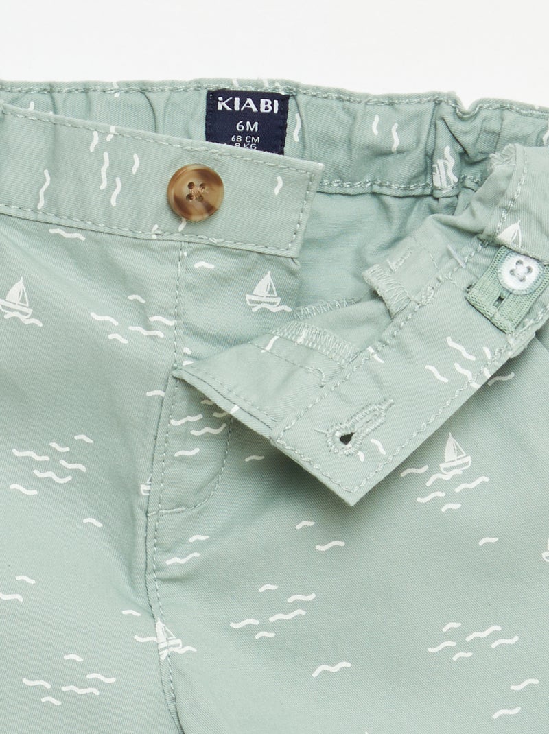 Short chino con vita regolabile Verde - Kiabi