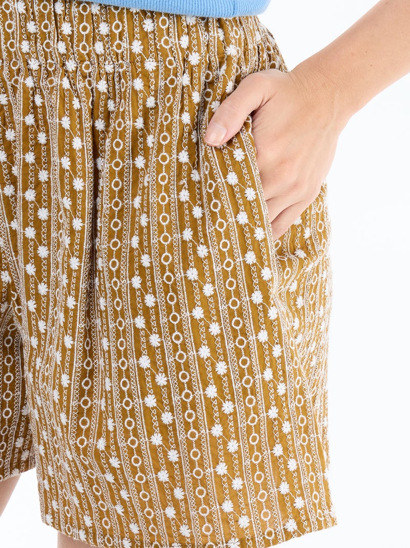 Short con ricami in vita elasticizzata Marrone - Kiabi