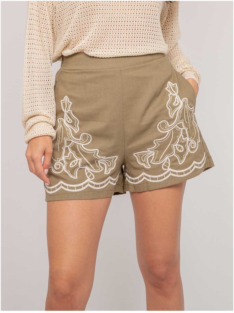 Short con ricamo XACOURE Cachi - Kiabi