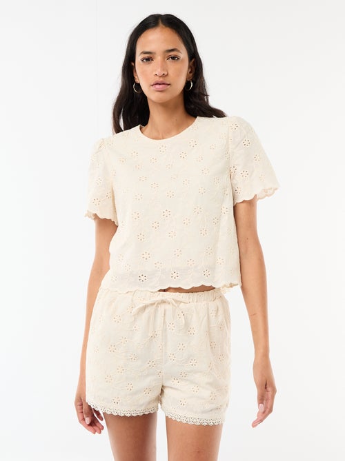 Short corti in cotone tinta unita con ricami sangallo - Kiabi