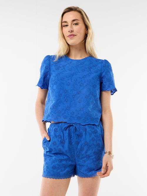 Short corti in cotone tinta unita con ricami sangallo - Kiabi