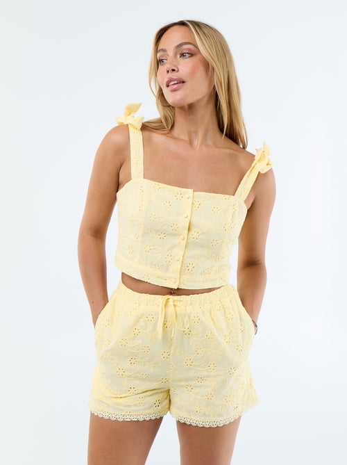 Short corti in cotone tinta unita con ricami sangallo - Kiabi