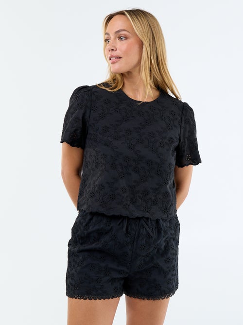 Short corti in cotone tinta unita con ricami sangallo - Kiabi