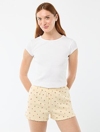 Short pigiama corto in cotone con stampa floreale all-over