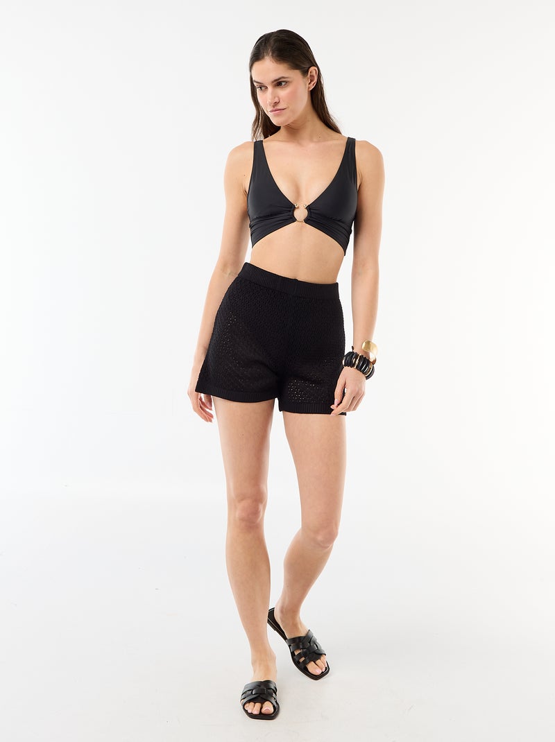 Short da spiaggia in maglia crochet Nero - Kiabi