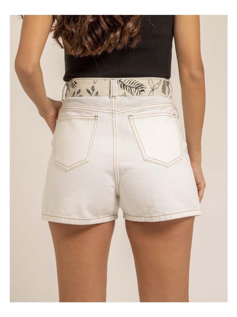 Short en jean taille haute avec ceinture XINES Bianco - Kiabi