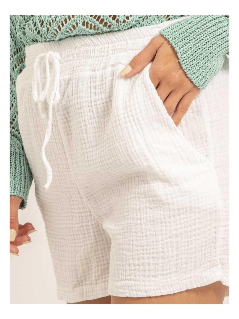 Short fluide en gaze de coton XELIA Bianco - Kiabi