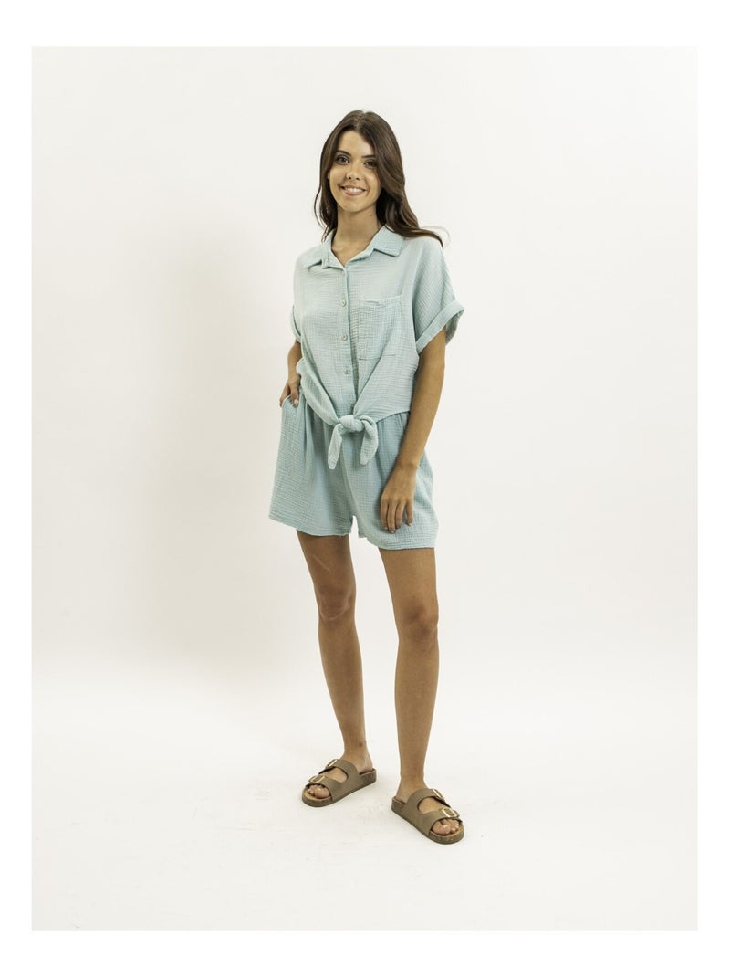 Short fluide en gaze de coton XELIA Verde acqua - Kiabi