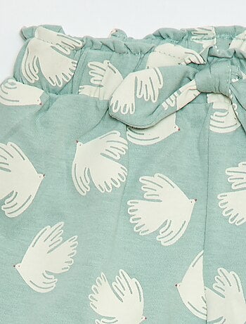 Short in cotone con cintura da annodare e fondo gamba a volant