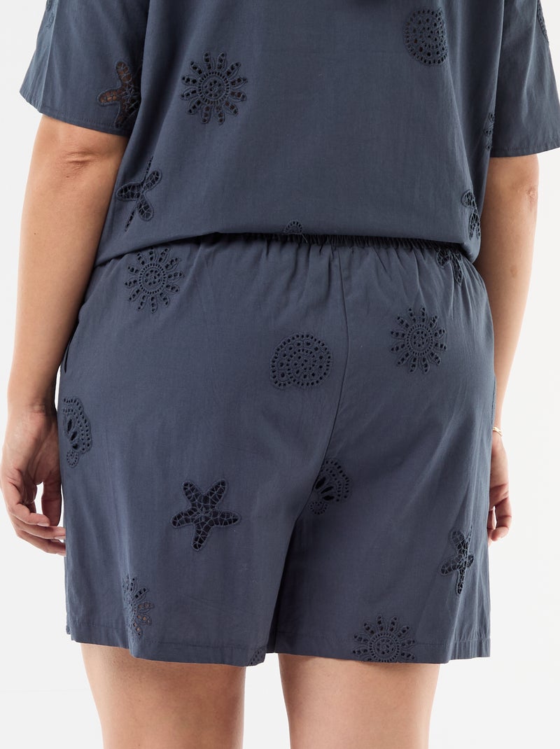Short in cotone con motivi traforati Blu - Kiabi