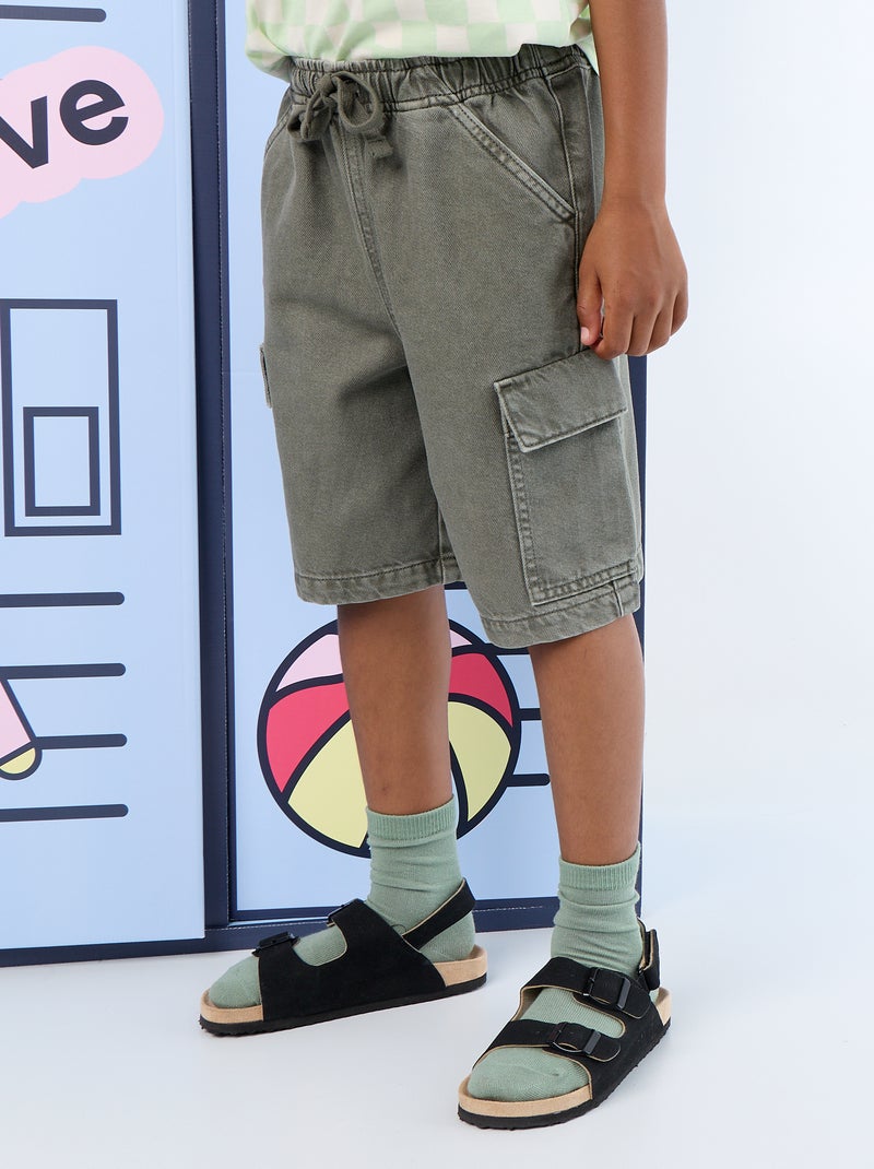 Short in cotone tinta unita con coulisse Verde - Kiabi